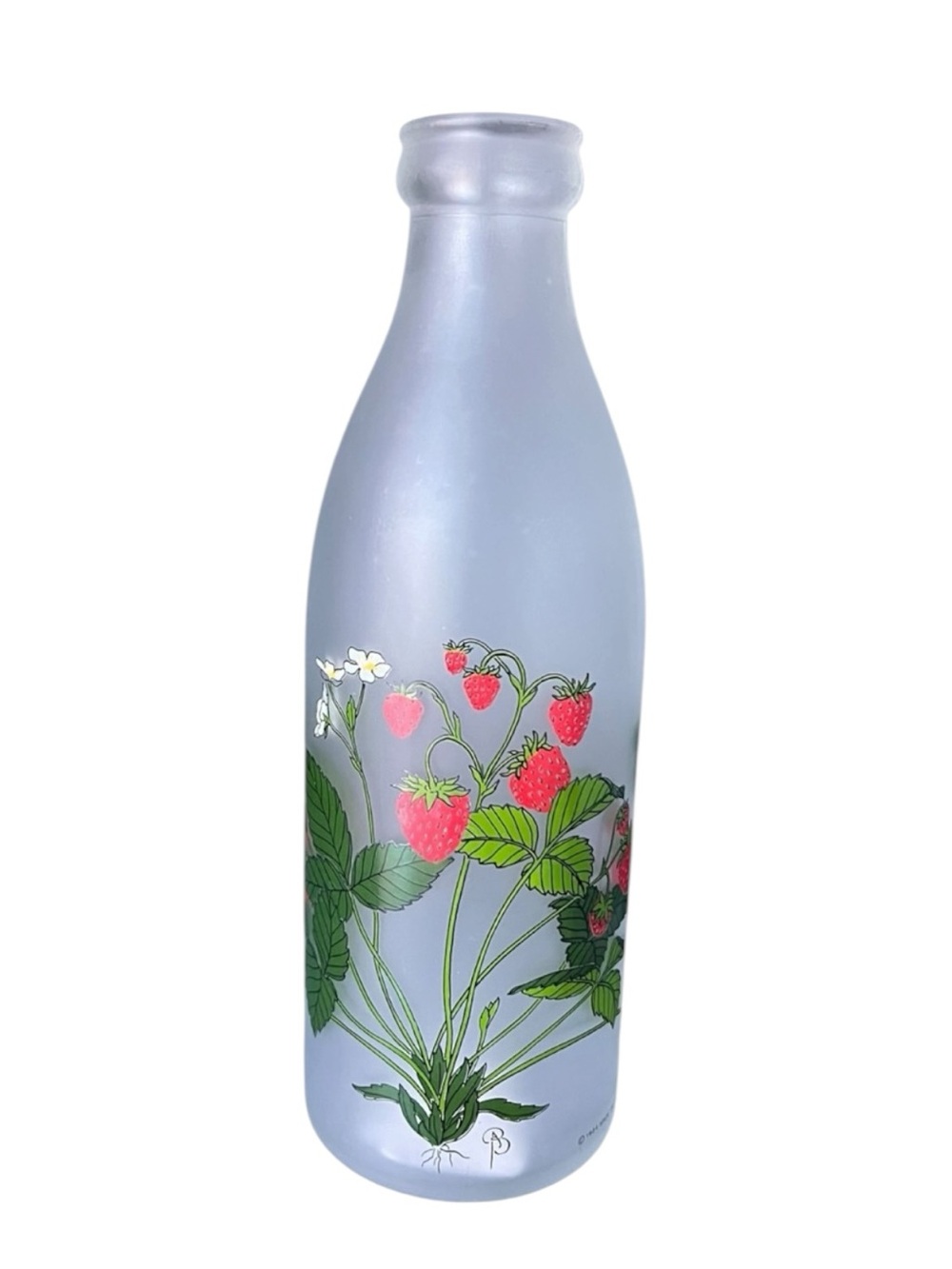 1984 Provender Mt Vernon Italy Frosted Glass Strawberry Bottle Vase Signed 10”